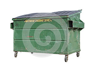 Green Trash or Recycle Dumpster On White with Clipping Path photo