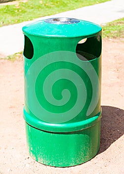 Green trashcan and Ashtray