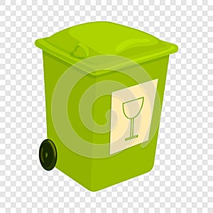 Green trashcan icon, cartoon style