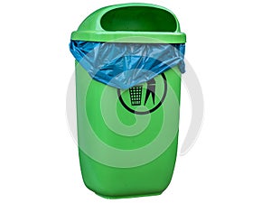 Green trashcan isolated on white background