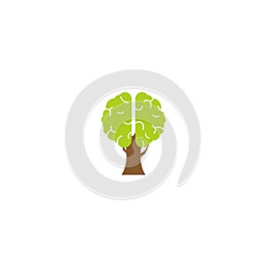 Green tree brain creative logo. Logotype concept. Education and human mind