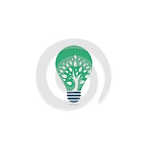 Green tree bulb shape concept logo design.