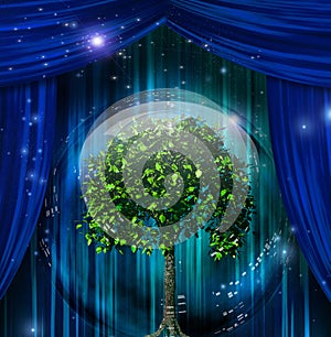 Green tree in crystal ball