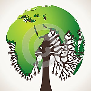 Green tree design with world map