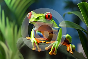 Green tree frog Agalychnis callidryas with red eyes, Generated AI