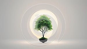 A green tree growing inside a lightbulb