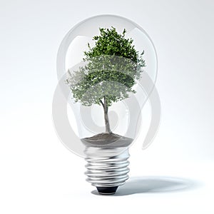 Green tree inside light bulb. 3d rendering