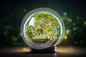 Green tree inside a light bulb Green energy