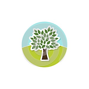 Green tree with leaves logo isolated on white background