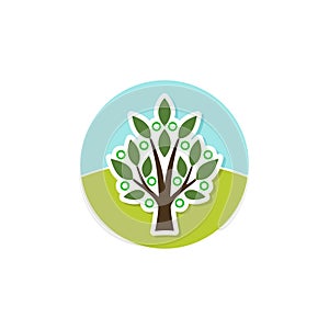 Green tree with leaves logo isolated on white background