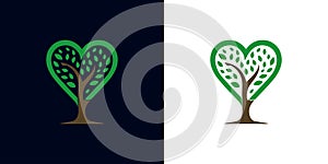 Green tree logo design. Nature and environment symbol. Vector illustration. Heart Tree Logo icon