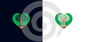 Green tree logo design. Nature and environment symbol. Vector illustration. Heart Tree Logo icon