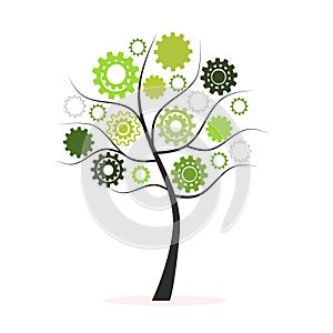 Green tree made from cogs and gears vector