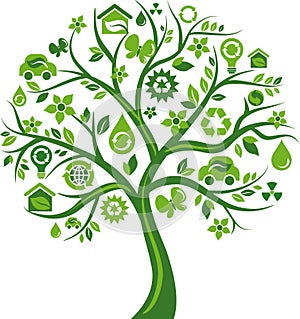 Green tree with many environmental icons photo