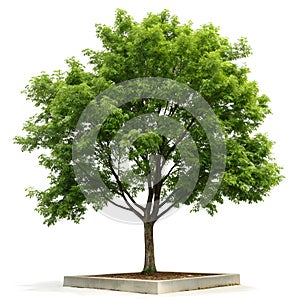 Green tree on platform isolated on white background