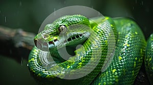Green Tree Python in the Rain
