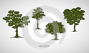 Green tree silhouettes on white background