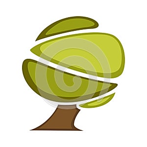 Green tree and tree leaf icon or logo template.