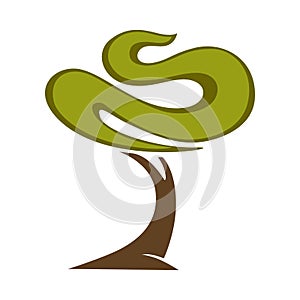 Green tree and tree leaf icon or logo template.