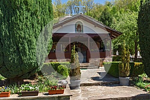 Green Trees and church in Temski monastery St. George, Pirot, Republic of Serbia