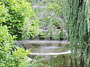 Green trees and fountain, Karlovy Vary, Czech Republic