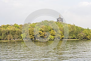 Green trees and Leifeng pagoda