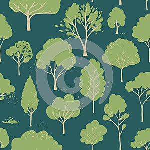 Green trees seamless pattern, summer background. Park vector illustration