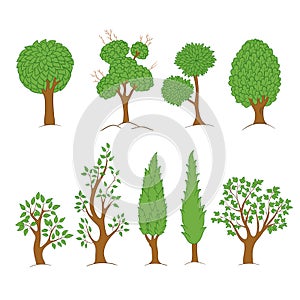 Green trees set, vector illustration