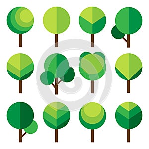 Green Trees Simple Icons Set Nature Elements