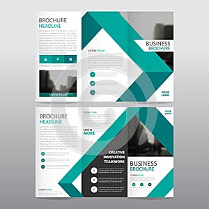 Green triangle business trifold Leaflet Brochure Flyer report template vector minimal flat design set, abstract three fold