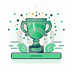 a green trophy cup on a white background with stars