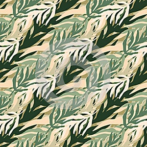 Green tropical leaf wallpaper. Abstract jungle plants silhouette leaves seamless pattern. Hawaiian desig