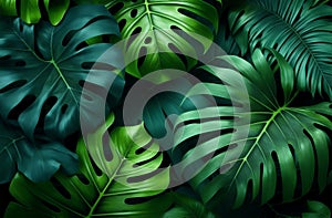 Green tropical leaves background, natural theme backdrop