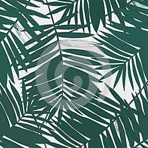 Green tropical leaves drawing seamless pattern