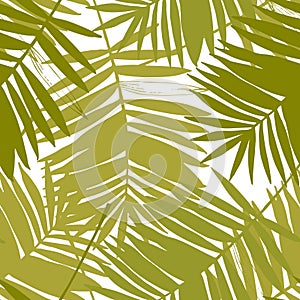 Green tropical leaves drawing seamless pattern