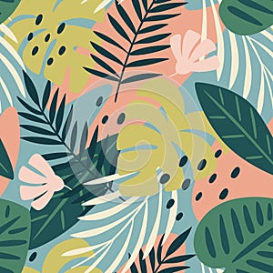 Green Tropical Leaves Seamless Pattern