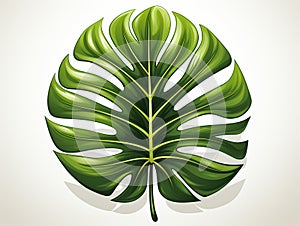 Green tropical monstera leaf on white background top view. Illustration