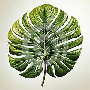Green tropical monstera leaf on white background top view. Illustration
