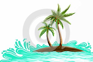 Green tropical palms trees with landscape background