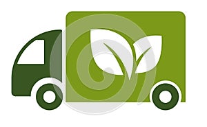 Green truck, isolated icon, eco fuel, electric van