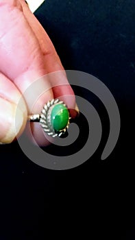 Green Turqouise Stone set in Sterling Silver Ring photo