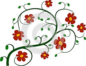 Green twig and red flowers