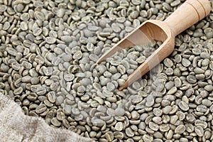 Green unroasted coffee beans