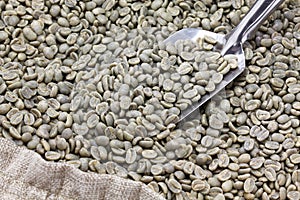 Green unroasted coffee beans