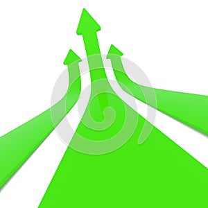 Green upswing arrows on white photo