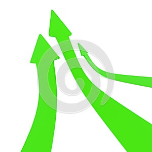 Green upswing arrows on white photo