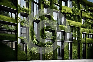 Green urban modern architectural design with green cooling air wall cleaning facade