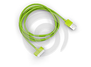 Green usb cable on white background