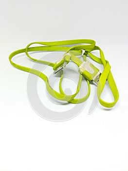 green usb data cable on white background