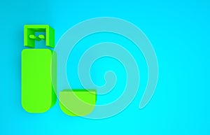 Green USB flash drive icon isolated on blue background. Minimalism concept. 3d illustration 3D render